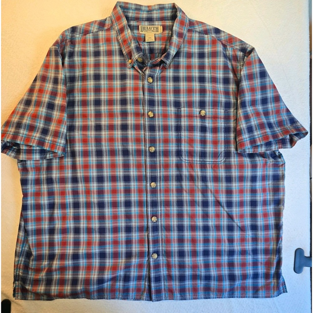 Duluth Trading Relaxed Fit Men's 3XL Plaid Short Sleeve Bugand Tall - Picture 2 of 9